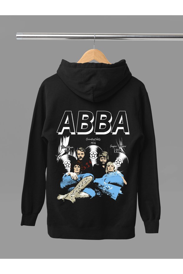 Abba Printed Cotton Long Sleeve Fleece-Lined 3-Ply Hooded Rock Sweatshirt
