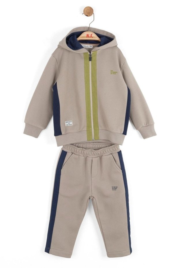 1-4 Years Old Hooded Zippered Tracksuit Set Stone Color
