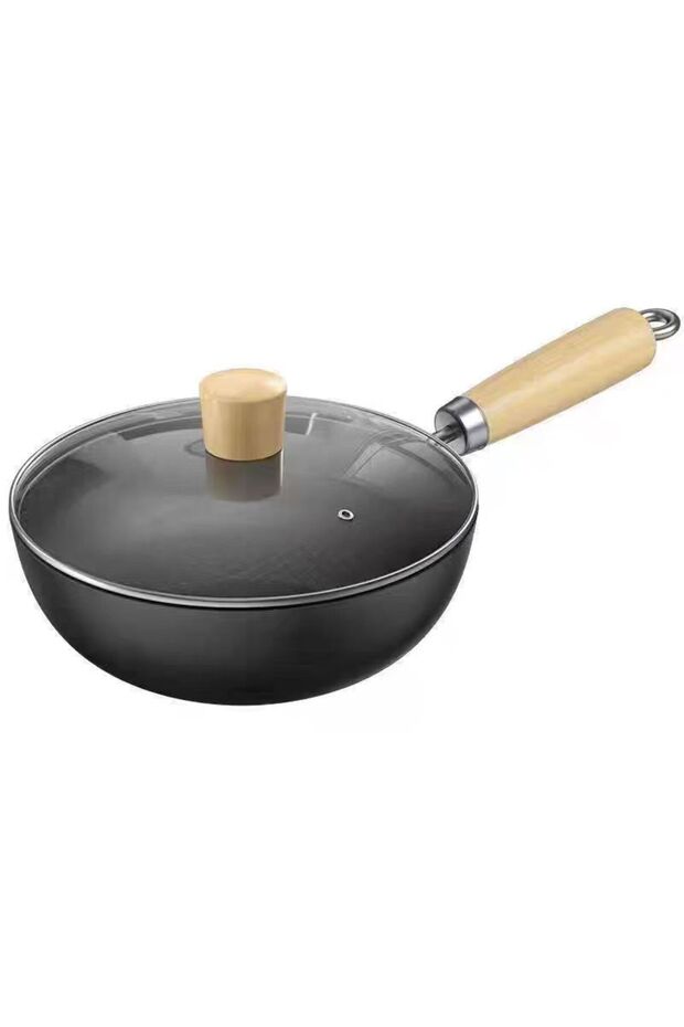 Flat-bottom Frying Pan with Glass Lid - Hand-hammered, for Induction & Gas (Model TJ-KS 918)