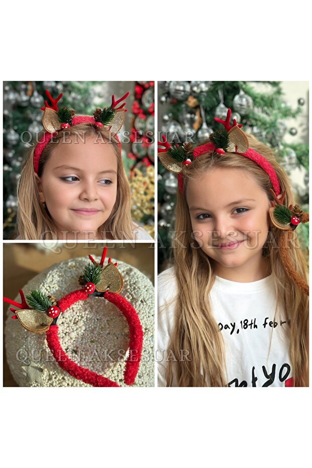 New Year Christmas Deer Elk Antler Plush Crown Red Pine Cone Fancy Standard