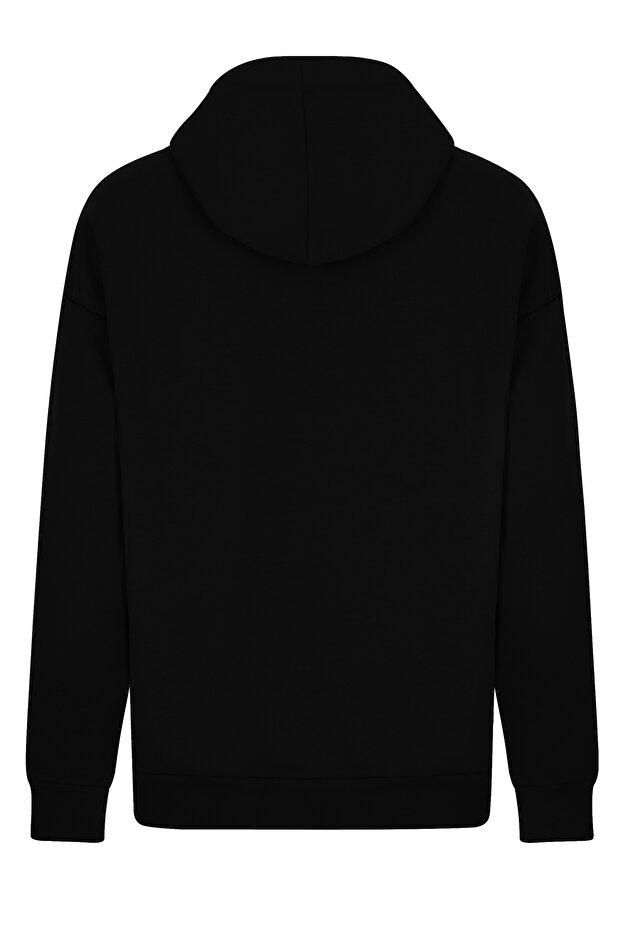 Siyah Basic Sweatshirt Hoodie - 4