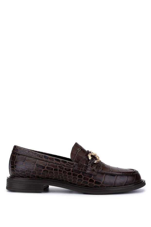 Women's Genuine Leather Brown Crocodile Loafer Shoes