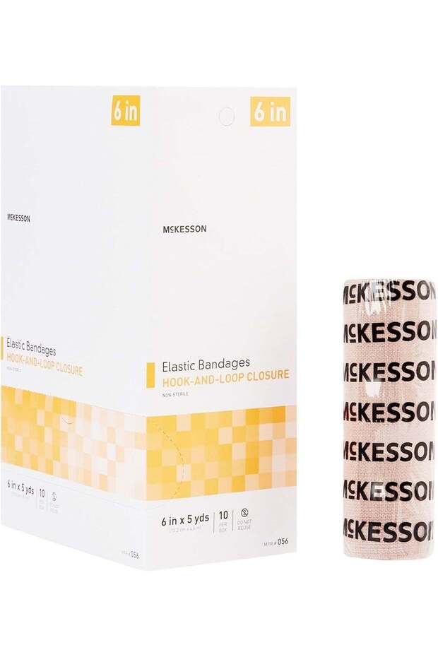 Elastic Bandage, Hook & Loop Closure, Latex-Free, 6 in x 5 yd, 10 Count (5 Packs, 50 Total) - 1