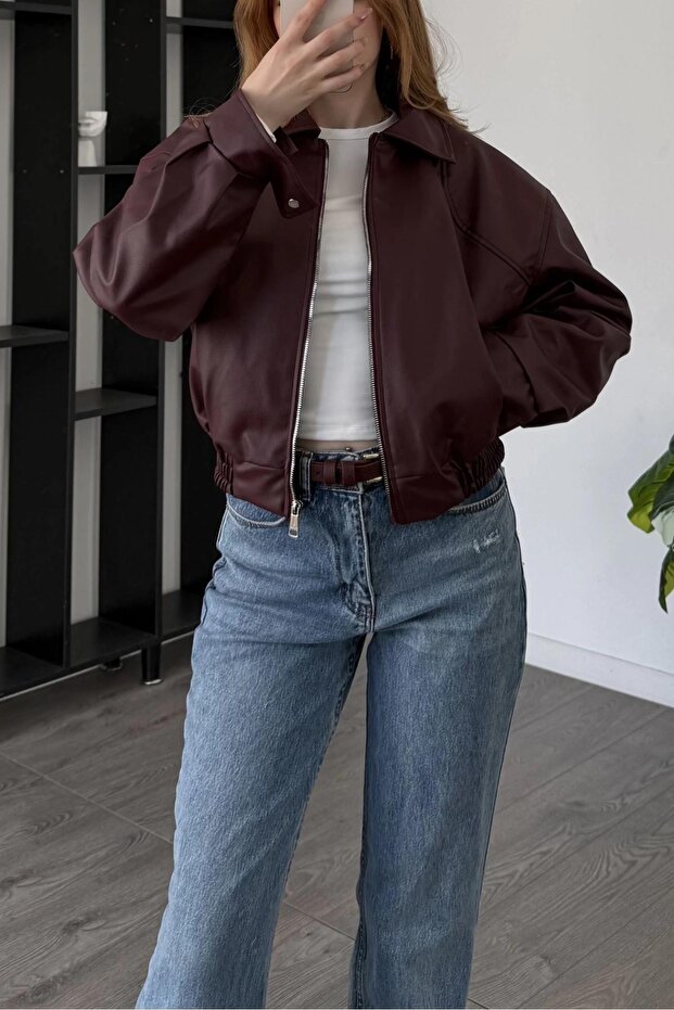 Bavera Women's Bomber Zr Model Leather Jacket
