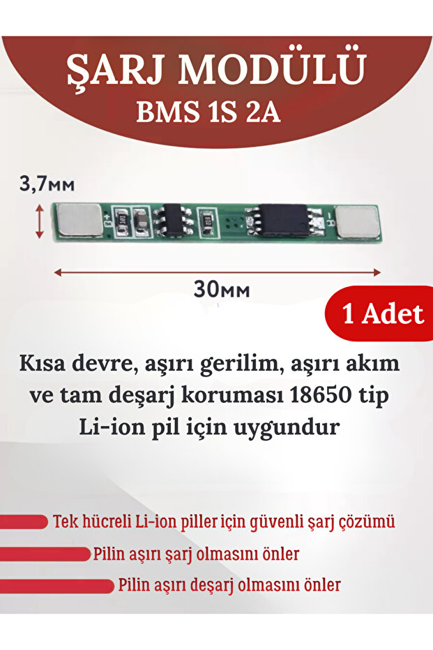 PCM Şarj Koruma Kartı 1S 2A Li-ion Pil (18650, Li-Po, Arduino Uyumlu) - 1