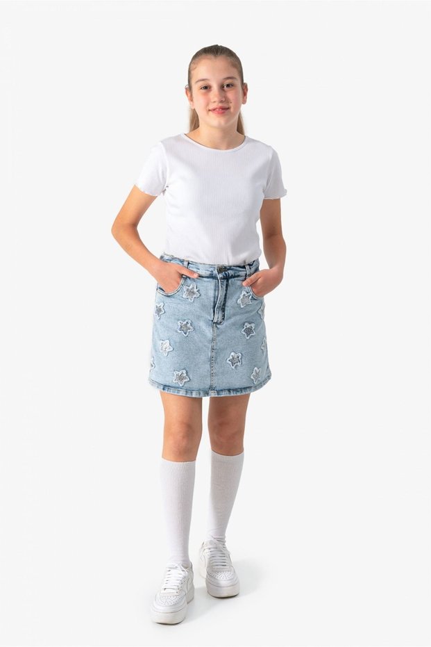 4-9 Years Old Blue Petal Girls' Shorts Skirt-Ice Blue