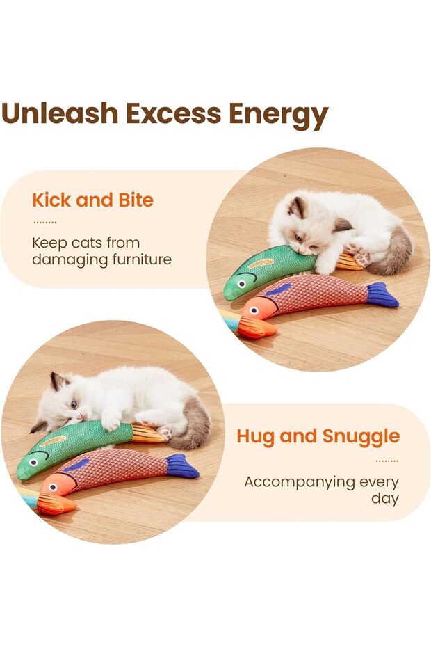 Cat Fish Kicker Toys, 3-Pack Soft Durable Catnip Toys, 9.4 in - 5
