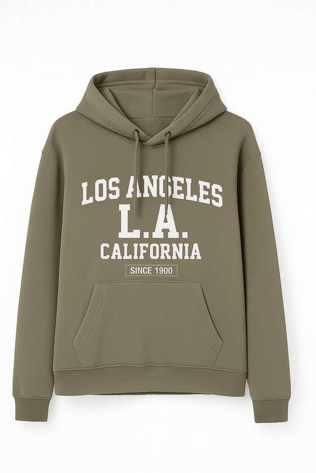 Kangouru Pocket Hooded 3-Thread California Printed Sweatshirt