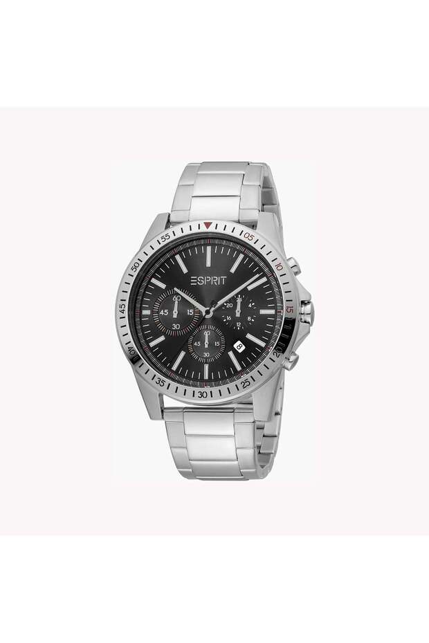 Men's Silver Stainless Steel Watch, Black Dial | Es1g008m0025