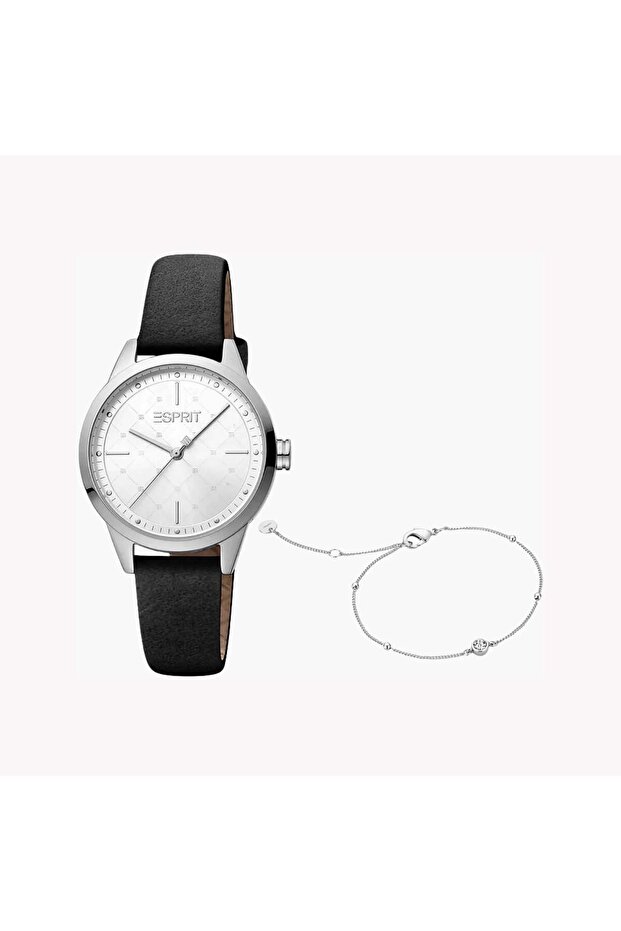 Women's Black Faux Leather Watch, Silver Dial | Es1l197m0015