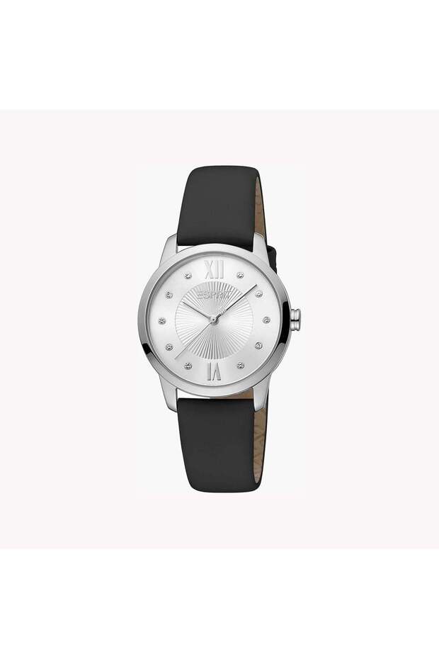 Women's Black Leather Watch, Silver Dial | ES1L276L1015