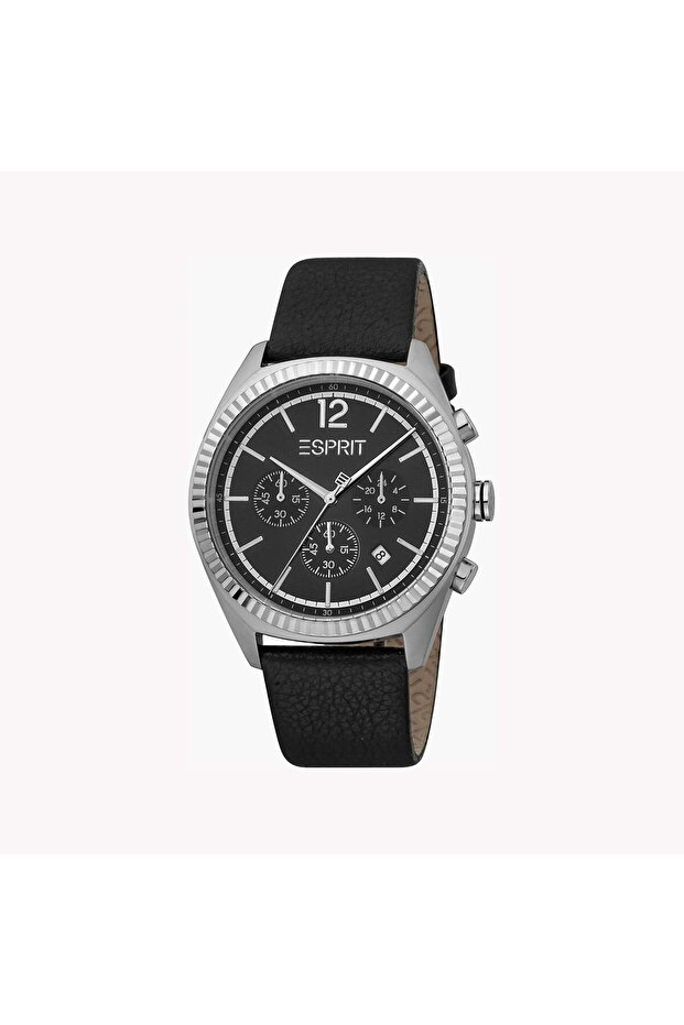 Men's Black Leather Watch, Black Dial | Es1g105m0075