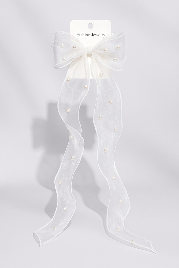 Long Pearl Bowknot Buckle |   Stylish Hair Accessory |   Elegant Daily and Special Occasion Brooch