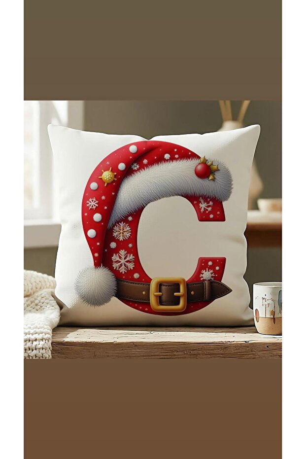 New Year Red Beret Belted Letter-C-Cushion-Cover