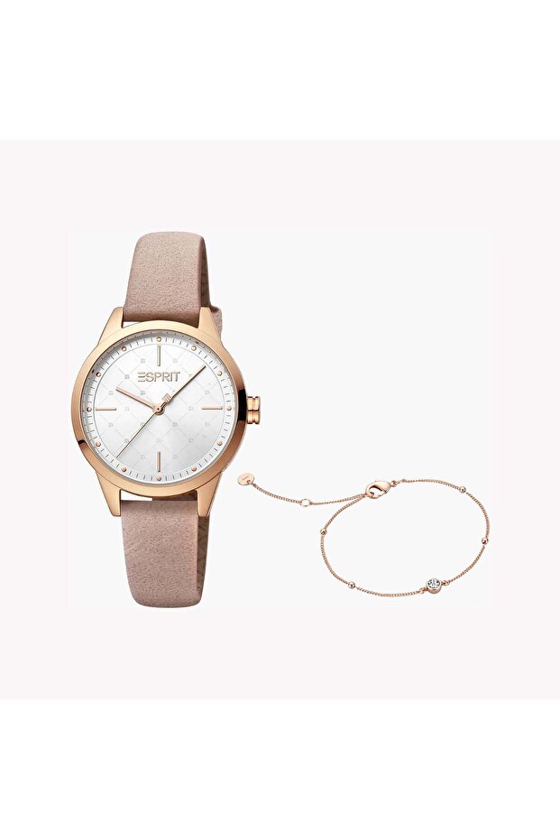 Women's Rose Faux Leather Watch, Silver Dial | Es1l123m0123