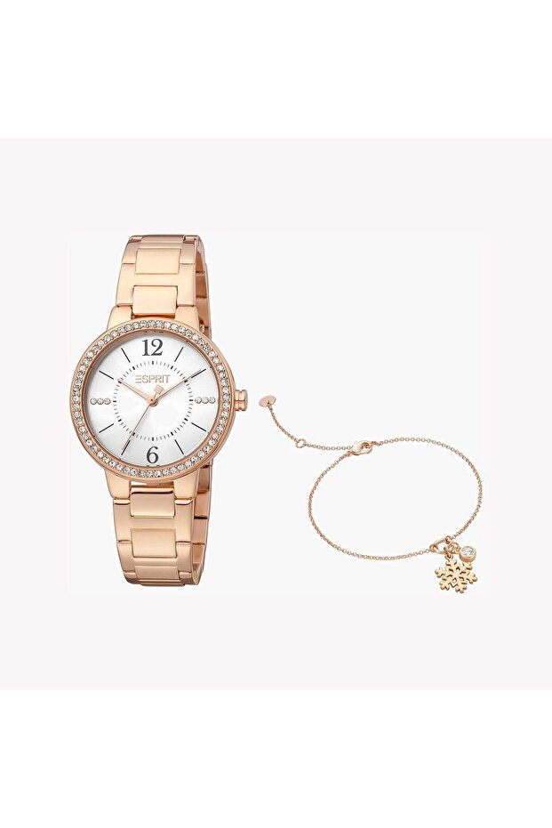 Women's Rose Gold Stainless Steel Watch, Silver Dial | ES1L228M2055