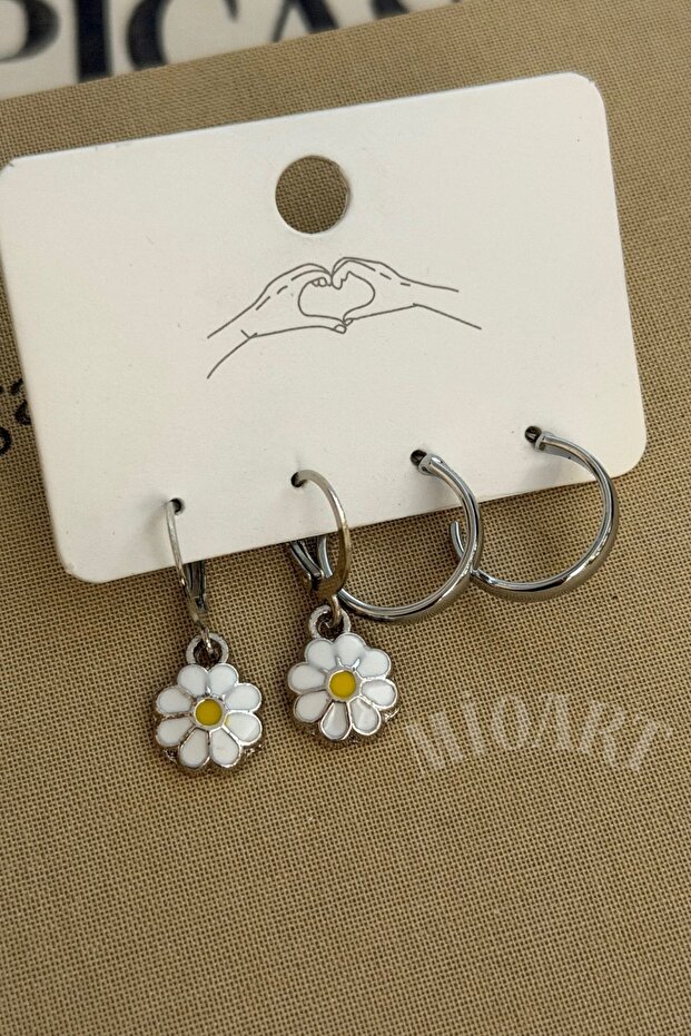 مجموعة أقراط منقوشة على شكل زهرة الأقحوان - 2