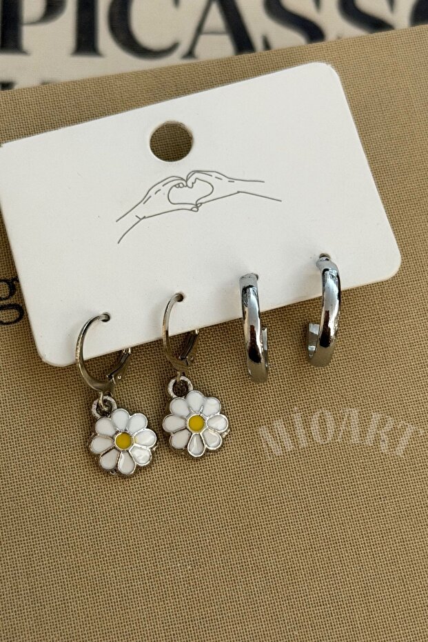 مجموعة أقراط منقوشة على شكل زهرة الأقحوان - 1