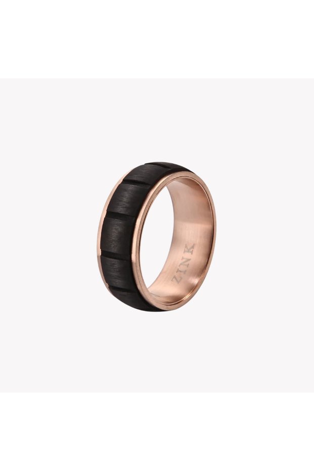 Men's Rose Gold & Black Stainless Steel Ring | Zjrg028rg