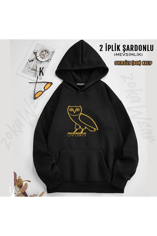 Unisex Ovoxo Owl Owl Drake Printed Hooded Sweatshirt (2 Thread)