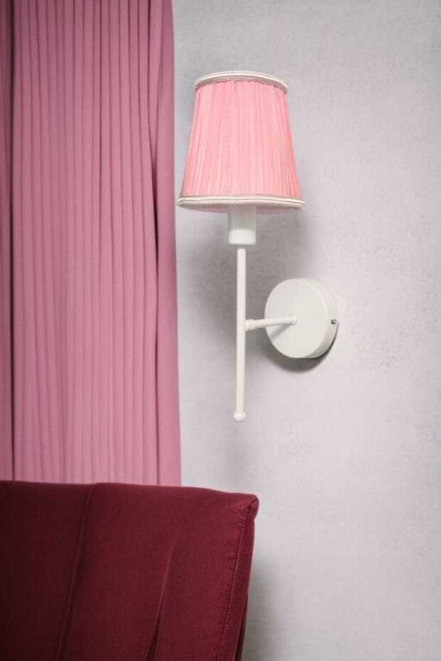 Polen Single White Painted Children's Room Wall Lamp (with Fan-Pink Conical Shade)