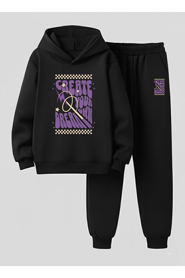 Children Hooded Set Create Your Printed 3 İplik Ş Fleece-Lined Sweatshirt - Tracksuit Set