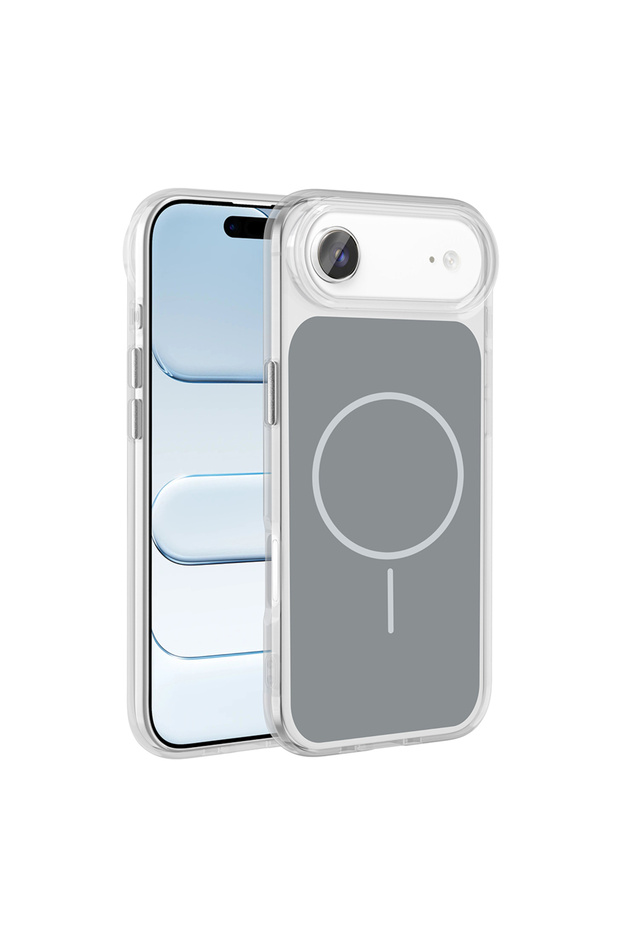 iPhone 17 Air Case Metal Button Design Zore Iconic Hard Silicone Cover - Gray