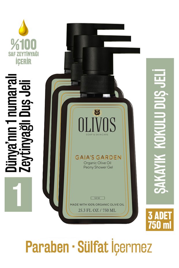 Gaia's Garden Peony Scented Shower Gel | Natural Olive Oil, Paraben-Free, Moisturizing 3X750 ml