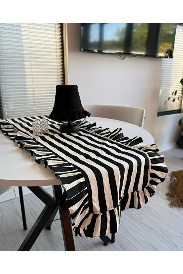 Stripe Linen Heryeri Frilly Rectangular Runner 50Cmx150Cm