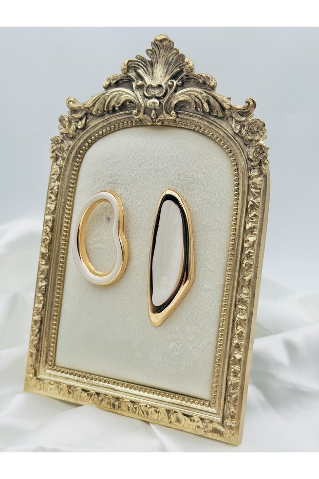 Gold White Asymmetric Shaped Earrings – Modern and Elegant Women's Jewelry | Special Boxed