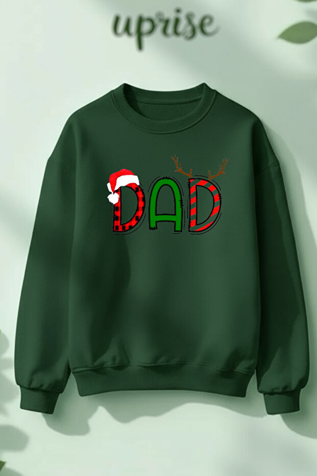سويت شيرت Dad Christmas مطبوع مصنوع من القطن بثلاثة خيوط وياقة دائرية O قصة فضفاضة