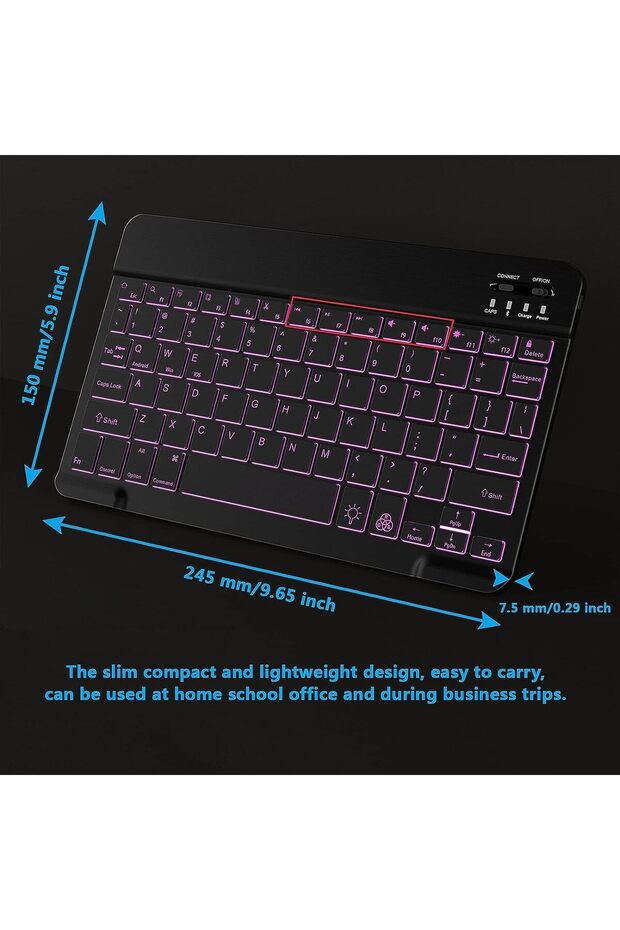 لوحة مفاتيح لاسلكية محمولة مزودة بإضاءة خلفية وبلوتوث للأجهزة اللوحية والهواتف الذكية - 7