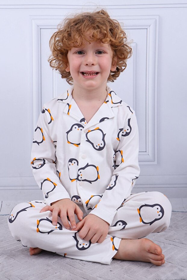 103 Boys' Long Sleeve Shirt Pajama Set-White