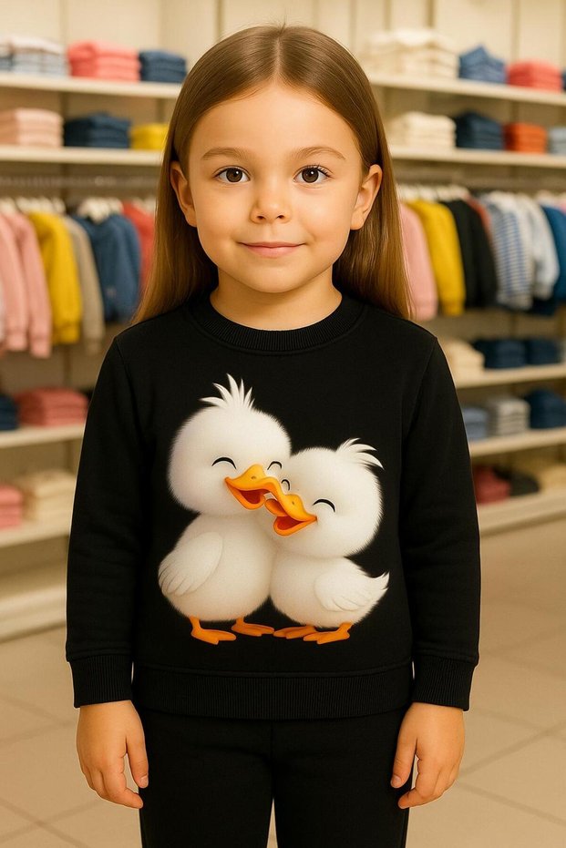Sweatshirt Tracksuit Set Two Ducklings Patterned 3-4-5-6-7-8-9-10-11-12 Years Old