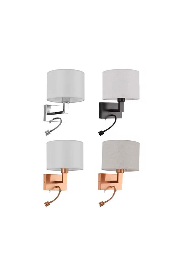 Hotel Type Wall Sconce Led Reading Arm Fabric Lampshade Modern Wall Lamp – 4 Color Options