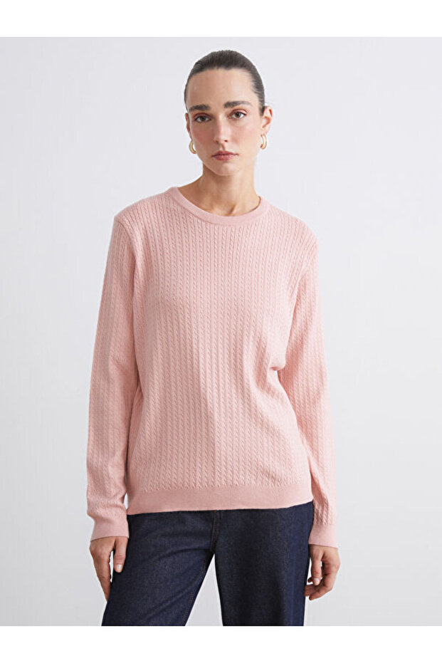 Crew Neck Self-Patterned Women's Knitwear Sweater
