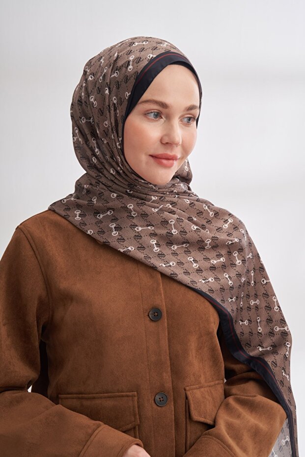 Monogram Patterned Imported Voile Shawl - Dark Mink