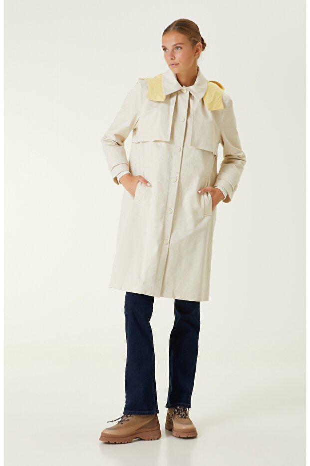 Taş Rengi Kapüşonlu Trençkot - 3