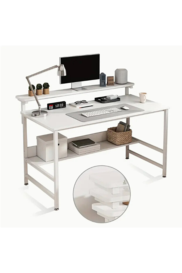 Study Desk with Bookshelf,Computer Table with Under-Desk Storage,White - 6