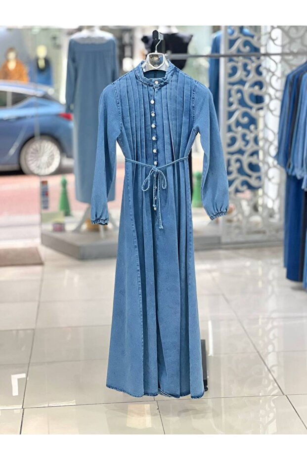 Yıkamalı Denim Kot Elbise - 6