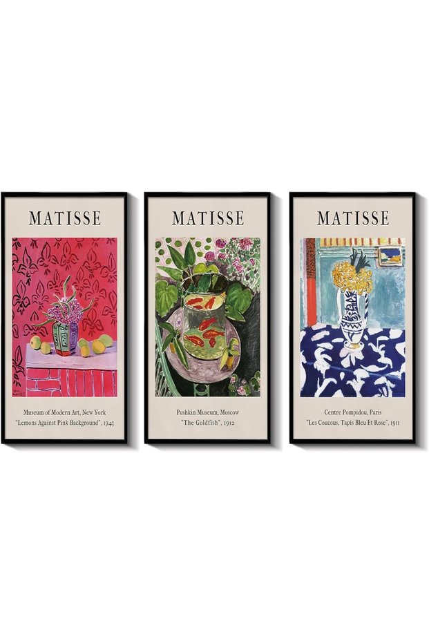 Henri Matisse Wall Art Set (40x60 cm) – Framed Abstract Minimalist Canvas Prints Set of 3