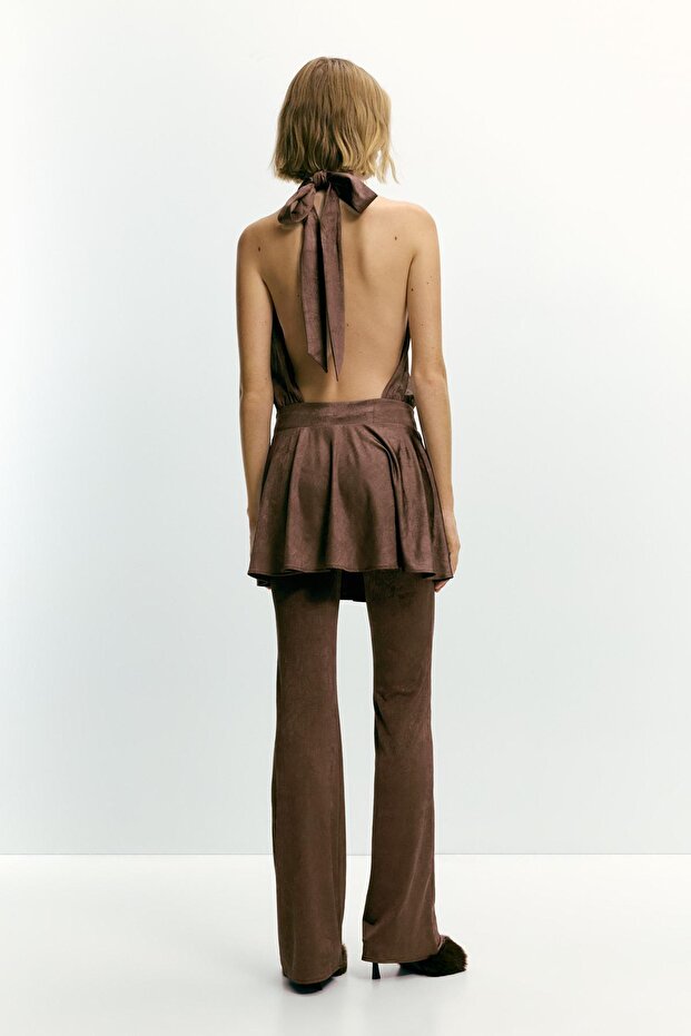 Kahverengi kısa halter elbise - 5