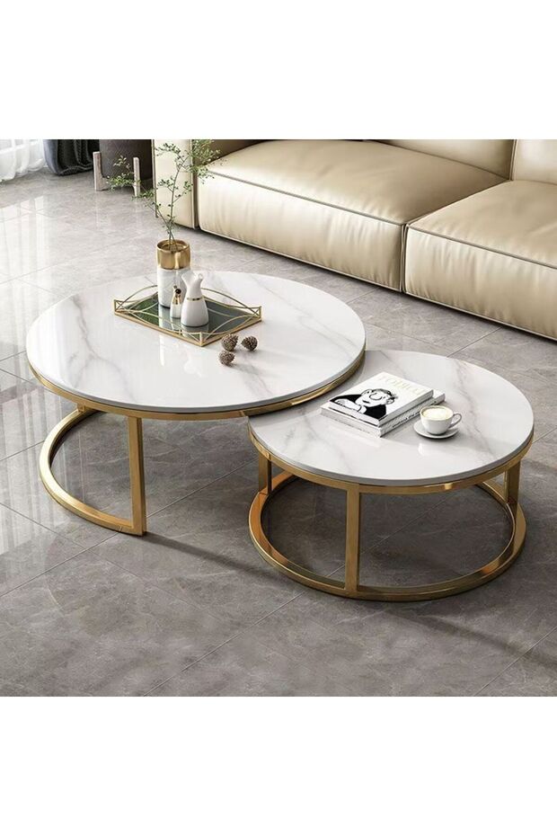 Two service tables for the lounge and reception area with a gold base and modern design. - 1