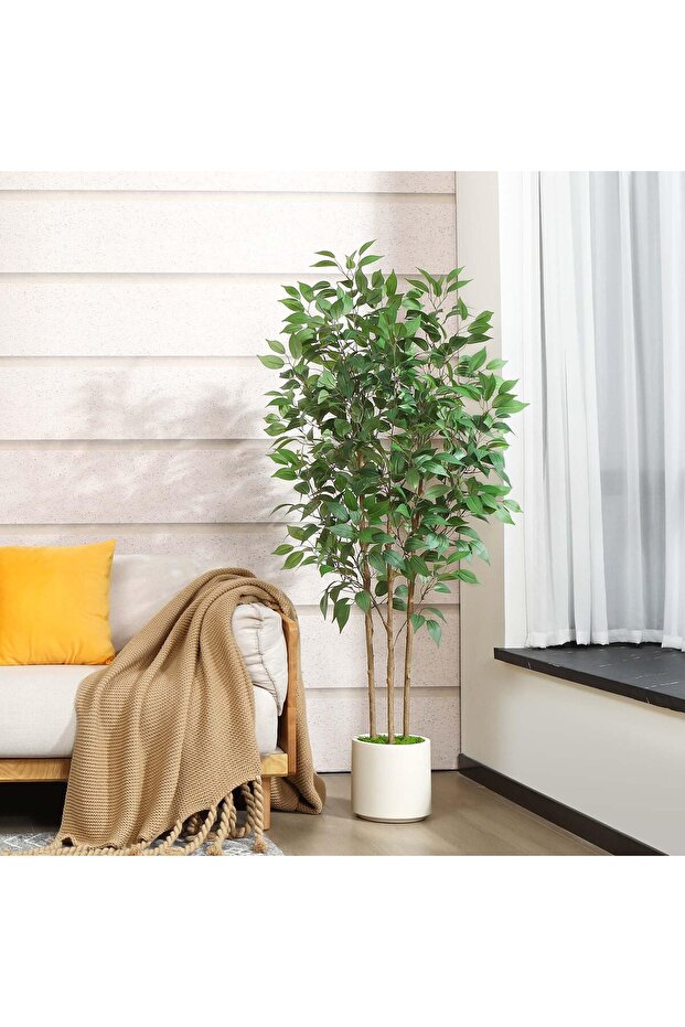 180cm Ficus Artificial Tree – Natural Trunk & Lifelike Leaves. Chic Ramadan home/office decor.