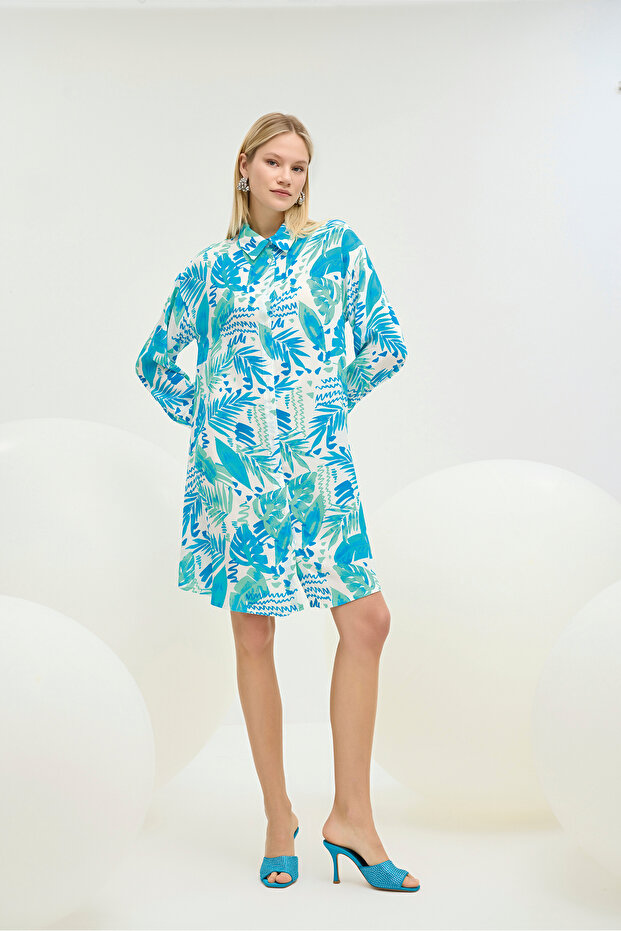 21338 Women's Buttoned Short Shirt Collar Dress