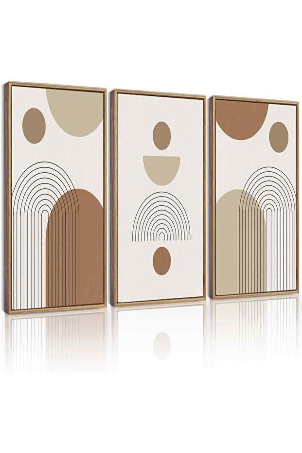 Green Boho Wall Art Set (40x60 cm) – 3-Piece Natural Framed Geometric Canvas Prints