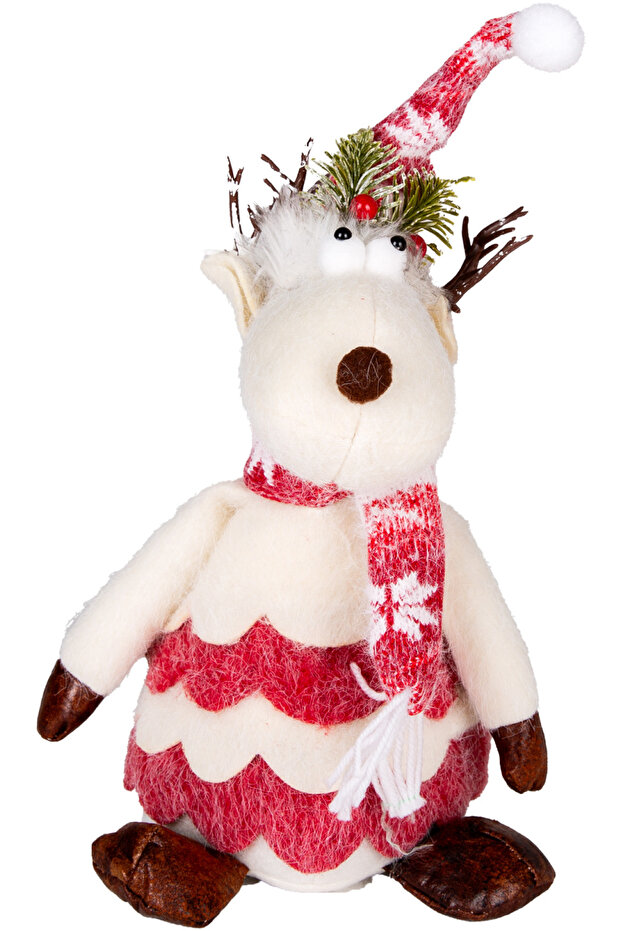 Christmas Ornament, Deer Figure, Red-White - 18X40 cm