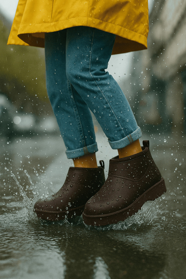 Women's Dark Bitter Brown Fur-Lined Waterproof Faylon Rain Boots Byndumfay02