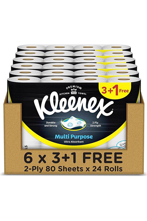 Multi Purpose Kitchen Tissue Paper Towel, 2 PLY, 24 Rolls x 90 Sheets