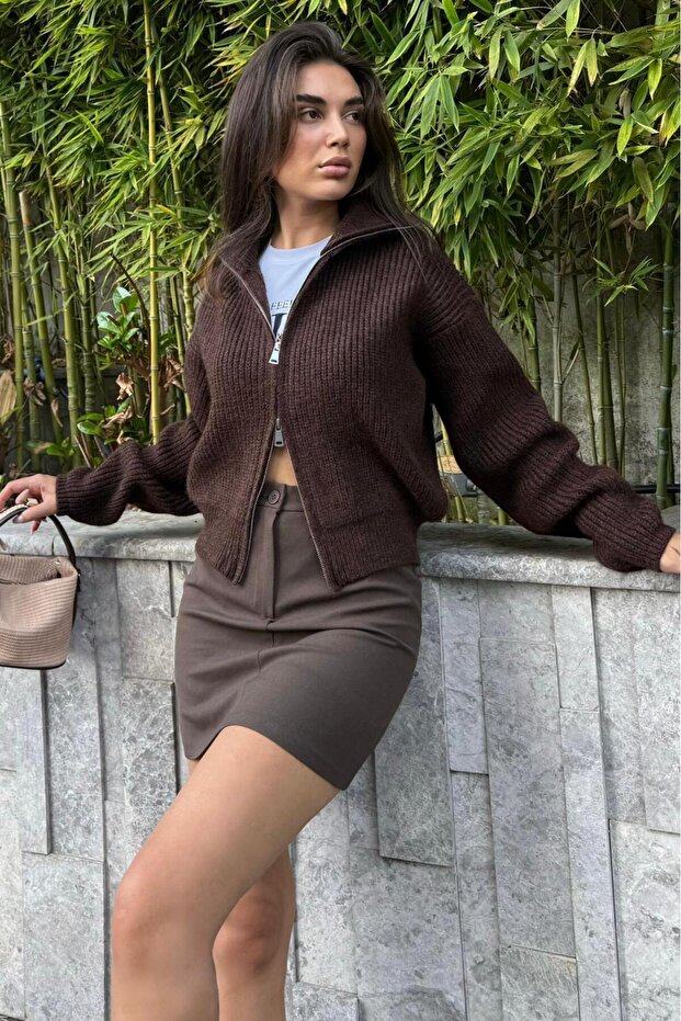 Çift Fermuarlı Basic Triko Hırka - 3